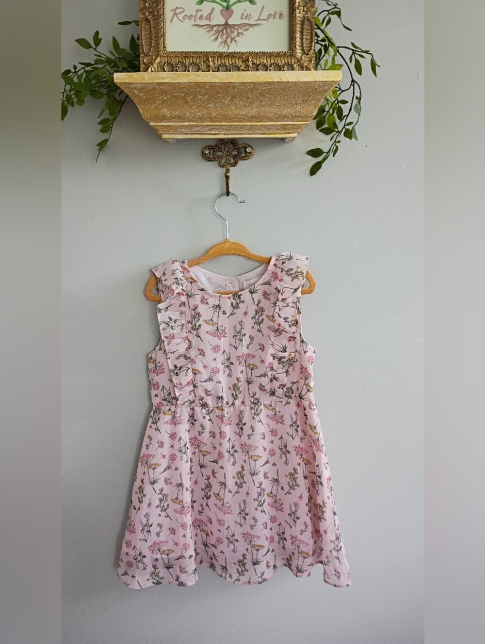 Girls Pink Floral Ruffle-Trim Casual Dress